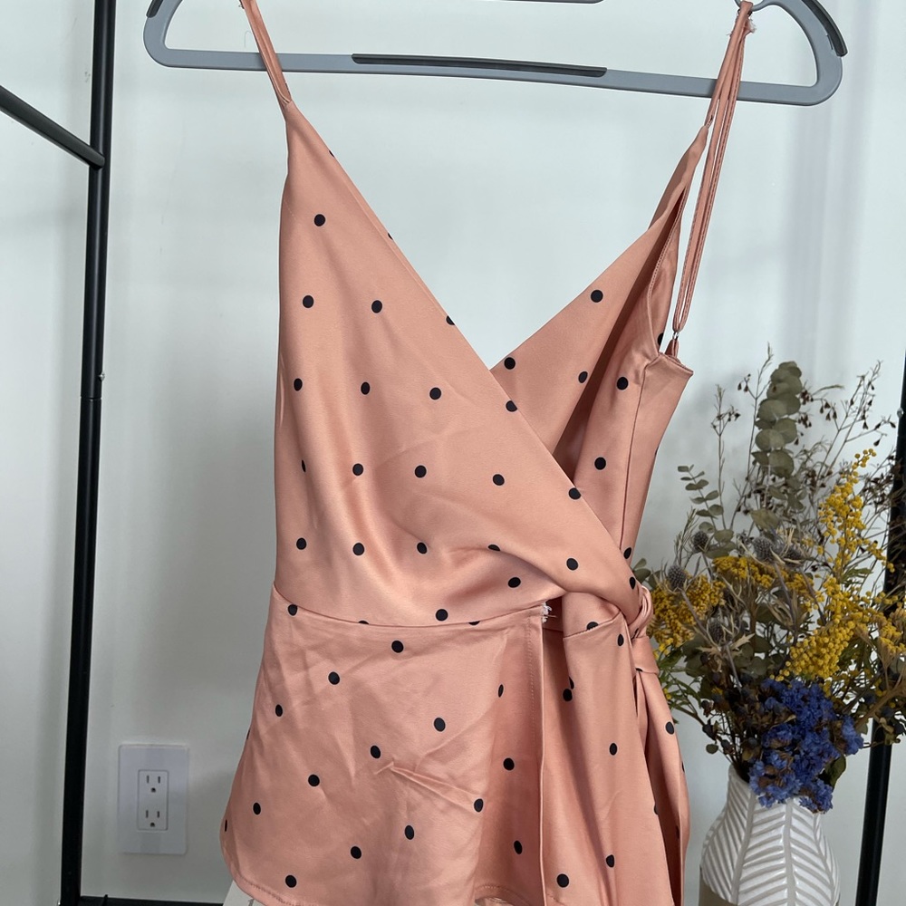 Here Comes The Sun Satin wrap top black dots XS